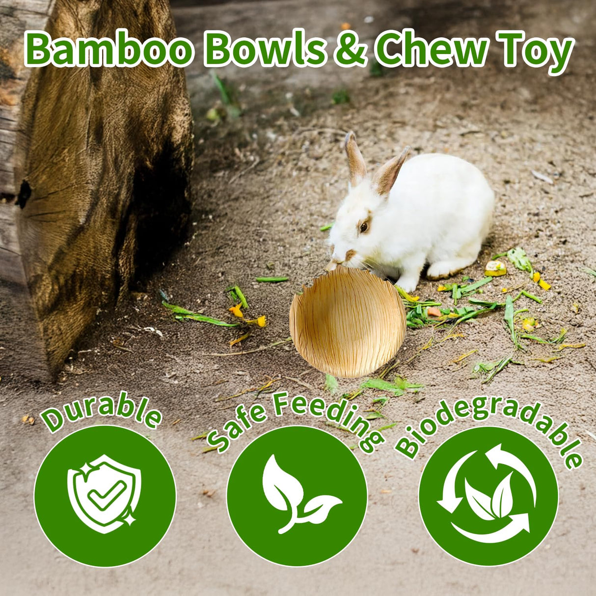 Jiaxix 30 Pcs Disposable Palm Leaf Bowls 4 inch Bowl for Rabbits, Compostable Like Bamboo Bowls Disposable Bowl Bunny Chew Toys Chewable Dish for Rabbits & Bunnies,Small Pets