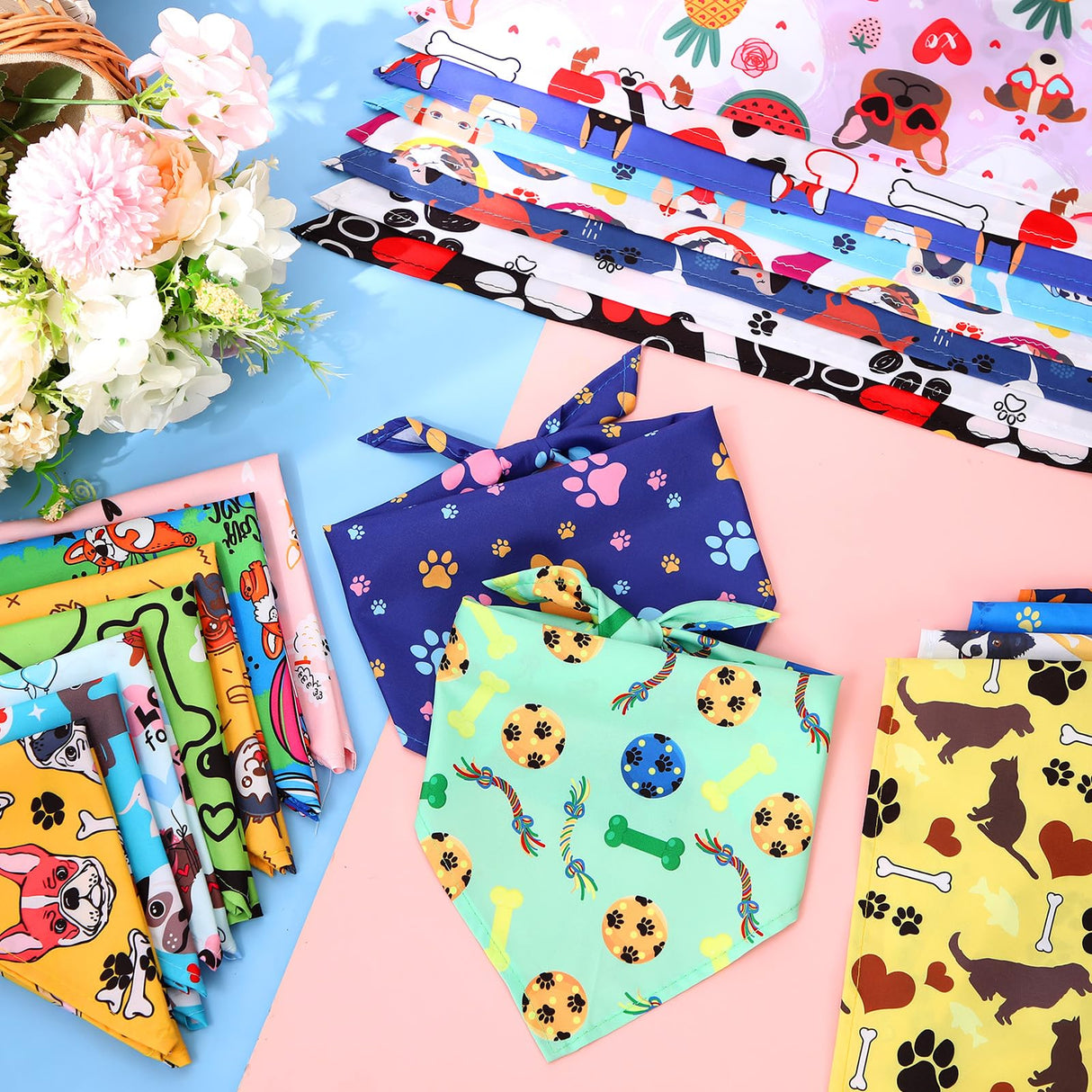 72 Pcs Dog Bandanas Bulk Summer Adjustable Washable Pet Triangle Scarf Soft Cute Cartoon Pattern Kerchief Bib for Summer Holiday Small Medium Large Pet Costume Accessories