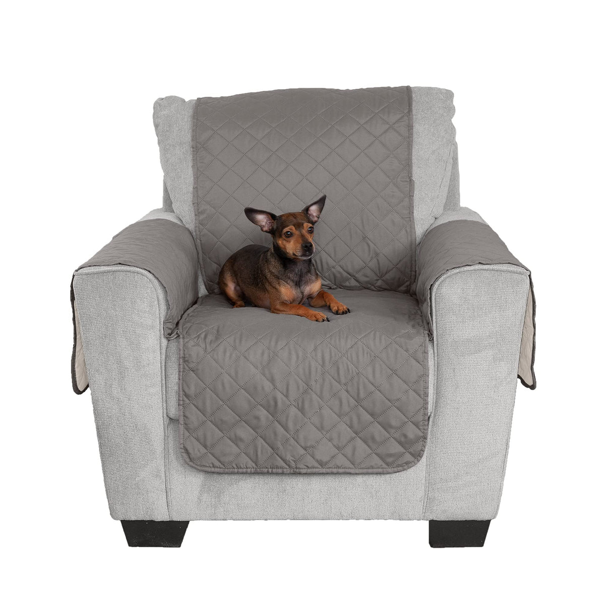 Furhaven Water-Resistant & Reversible Chair Cover Protector for Dogs, Cats, & Children - Two-Tone Pinsonic Quilted Living Room Furniture Cover - Gray/Mist, Chair