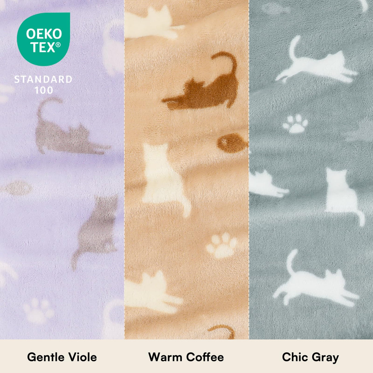 Luciphia 1 Pack 3 Blankets, Cute Cat Printed Fluffy Fleece Pet Blanket for Dogs Cats Washable, Warm Soft Throw Cover for Crate Couch, Gifts Puppy Essentials, Purple/Grey/Khaki, Medium (30x20 inch)