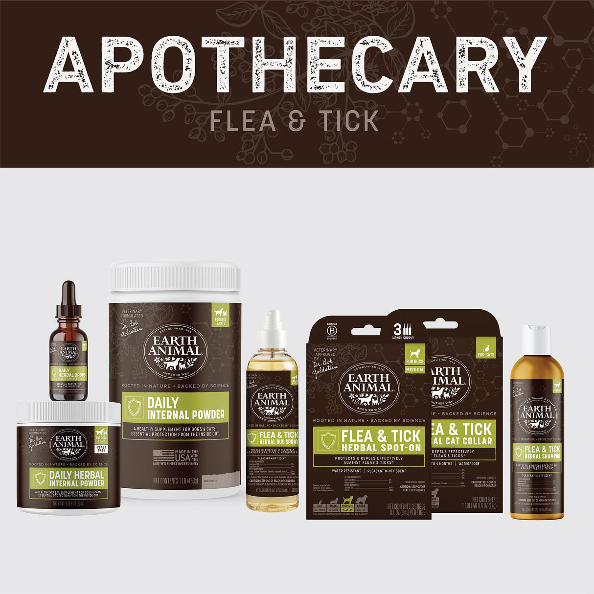 Earth Animal Apothecary Natural Flea & Tick - Daily Internal Herbal Powder Supplement for Dogs & Cats - 8 oz