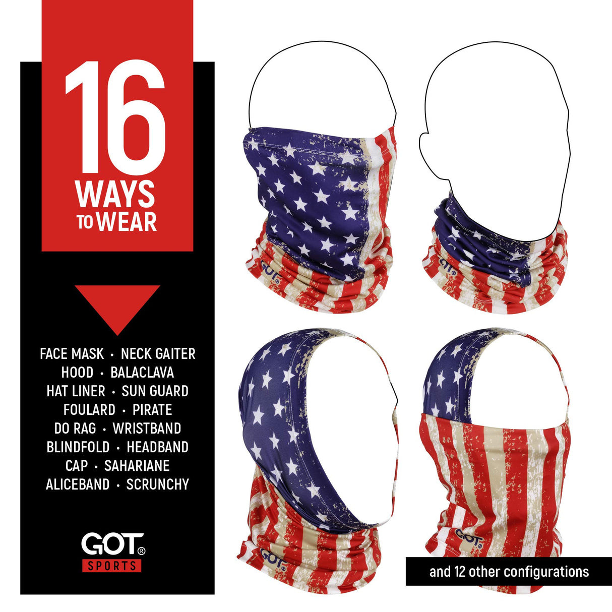 GOT Sports UPF 50+ Fishing Neck Gaiter - UV Face Mask Sun Protection for Men & Women - Camo SPF Face Cover Gator - Fishing, Hunting, Hiking (Old Glory American Flag)