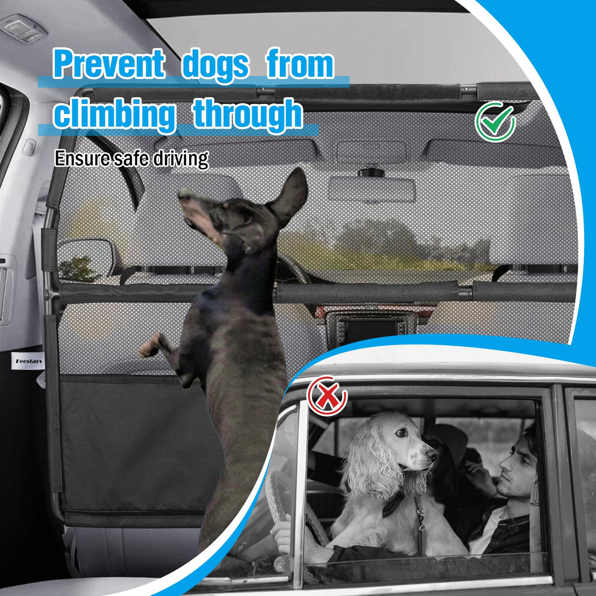 Feestars Dog Barrier for SUV Truck,56" Car Divider for Pet, SUV Dog Barrier for Cargo Area,Back Seat Car Gate with See Through Net Mesh