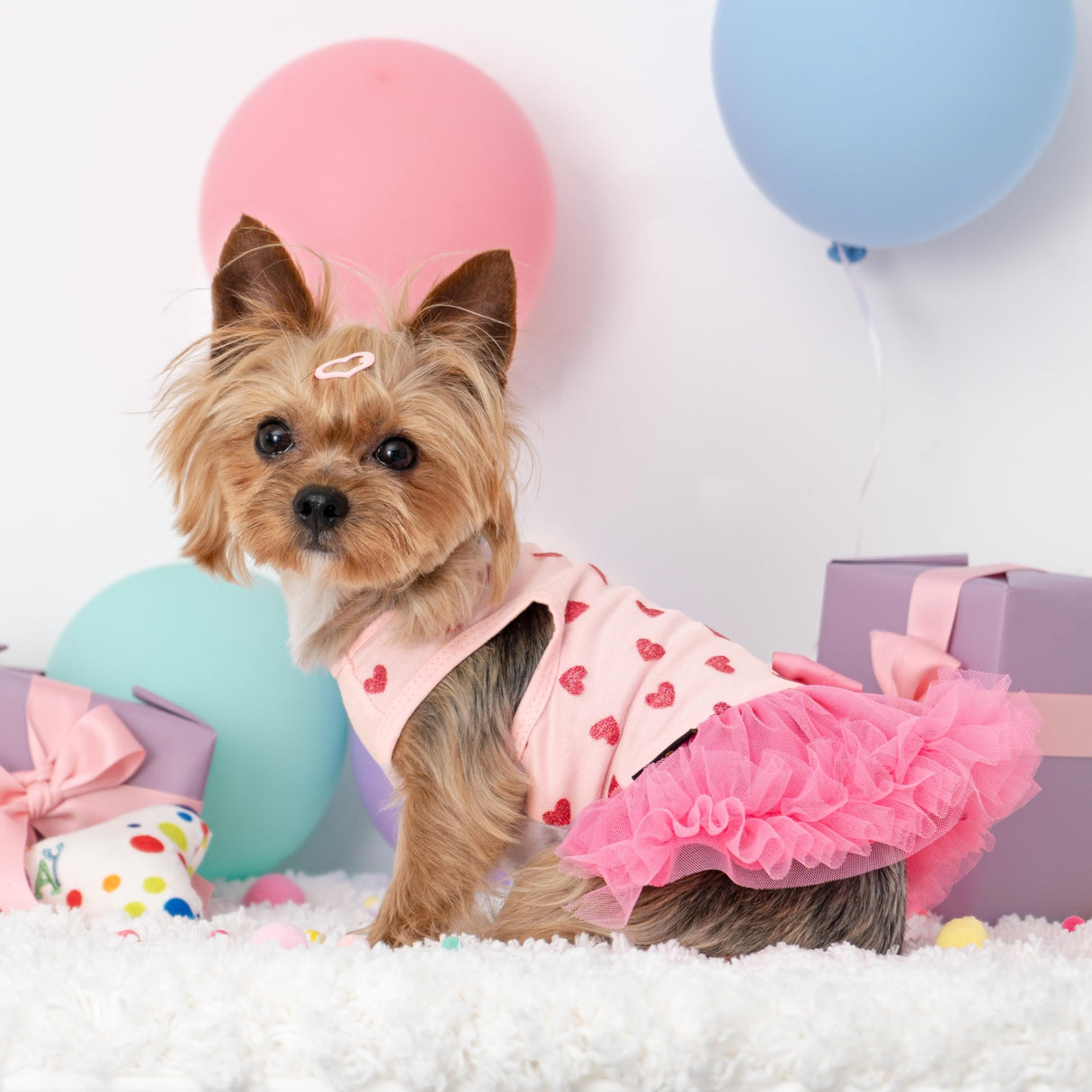 Fitwarm Sparkly Heart Dog Tutu Dress, Birthday Clothes for Small Dogs Girl, Pet Outfit, Light Pink, Hot Pink, Small