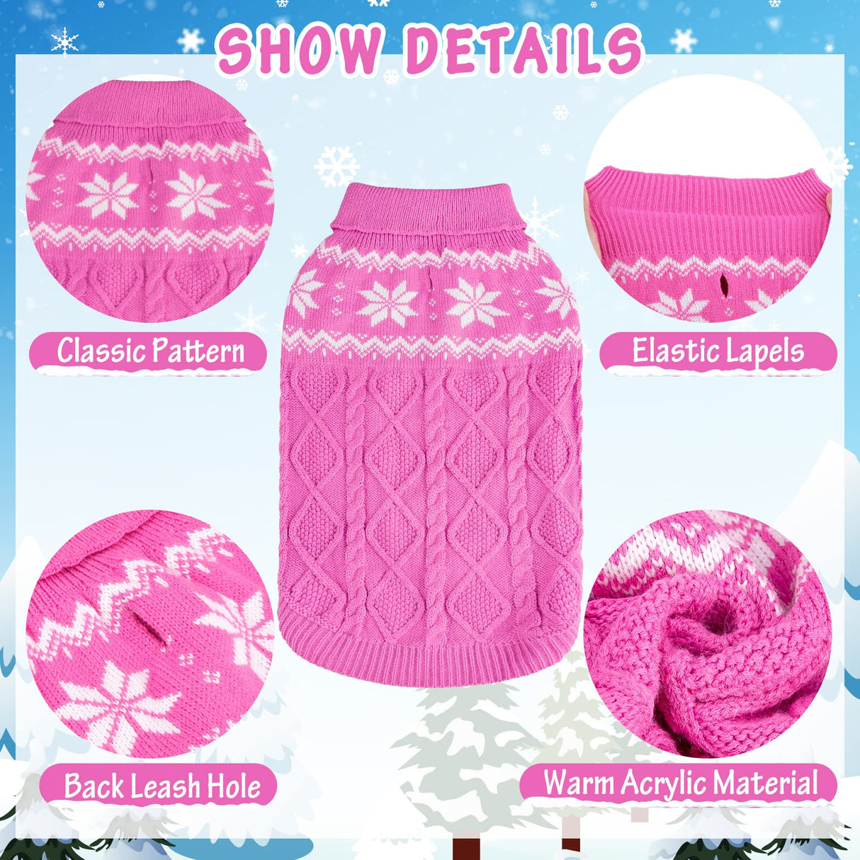 SCIROKKO Warm Winter Pink Dog Sweater - Female Cold Weather Pet Clothes for Small Medium Large Dogs Girl Indoor Outdoor, Soft Classic Knit Puppy Apparel Coat