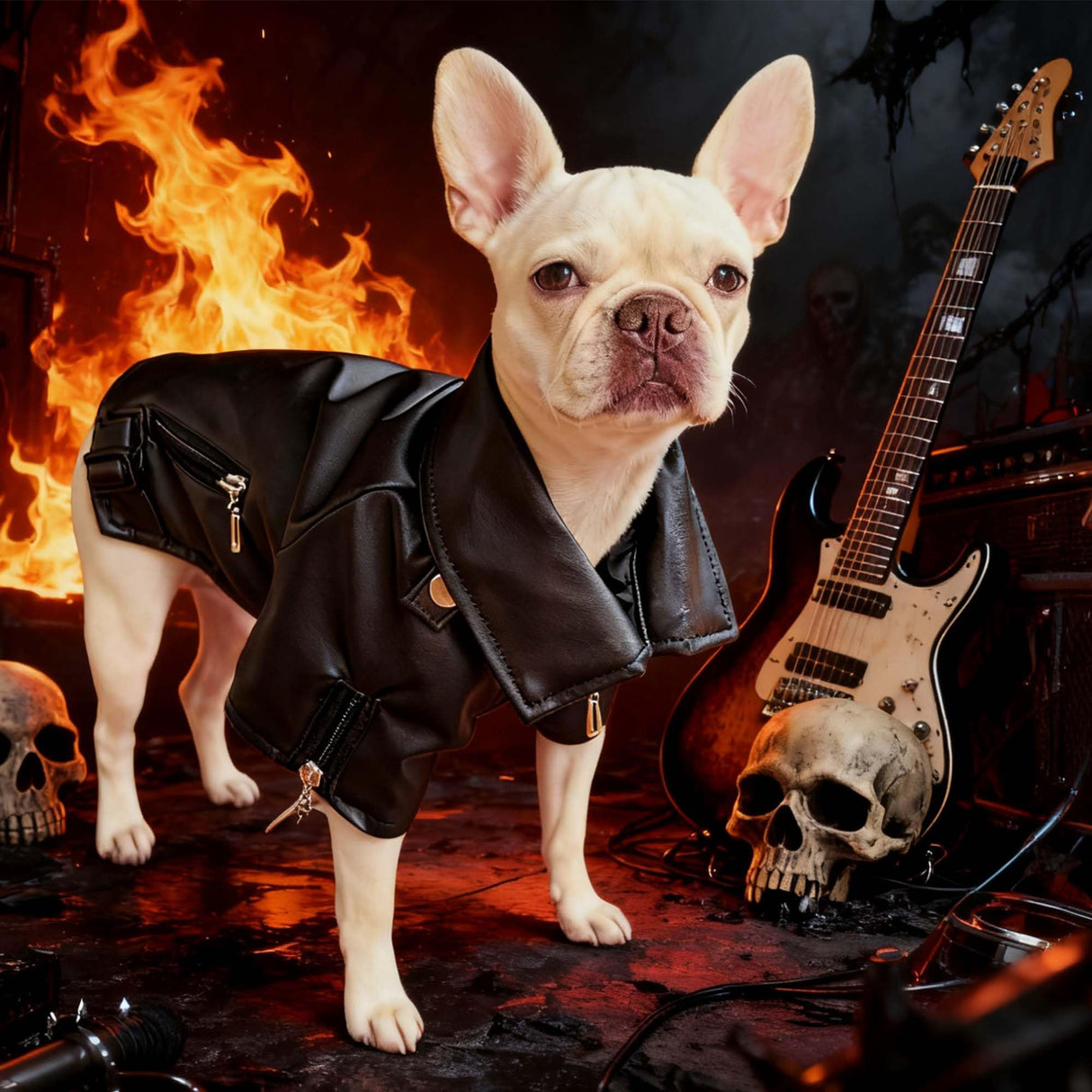 Cool Dog Leather Jacket Coat Clothes,Halloween Rock Star Costume for Small Medium Dogs(M, Black)