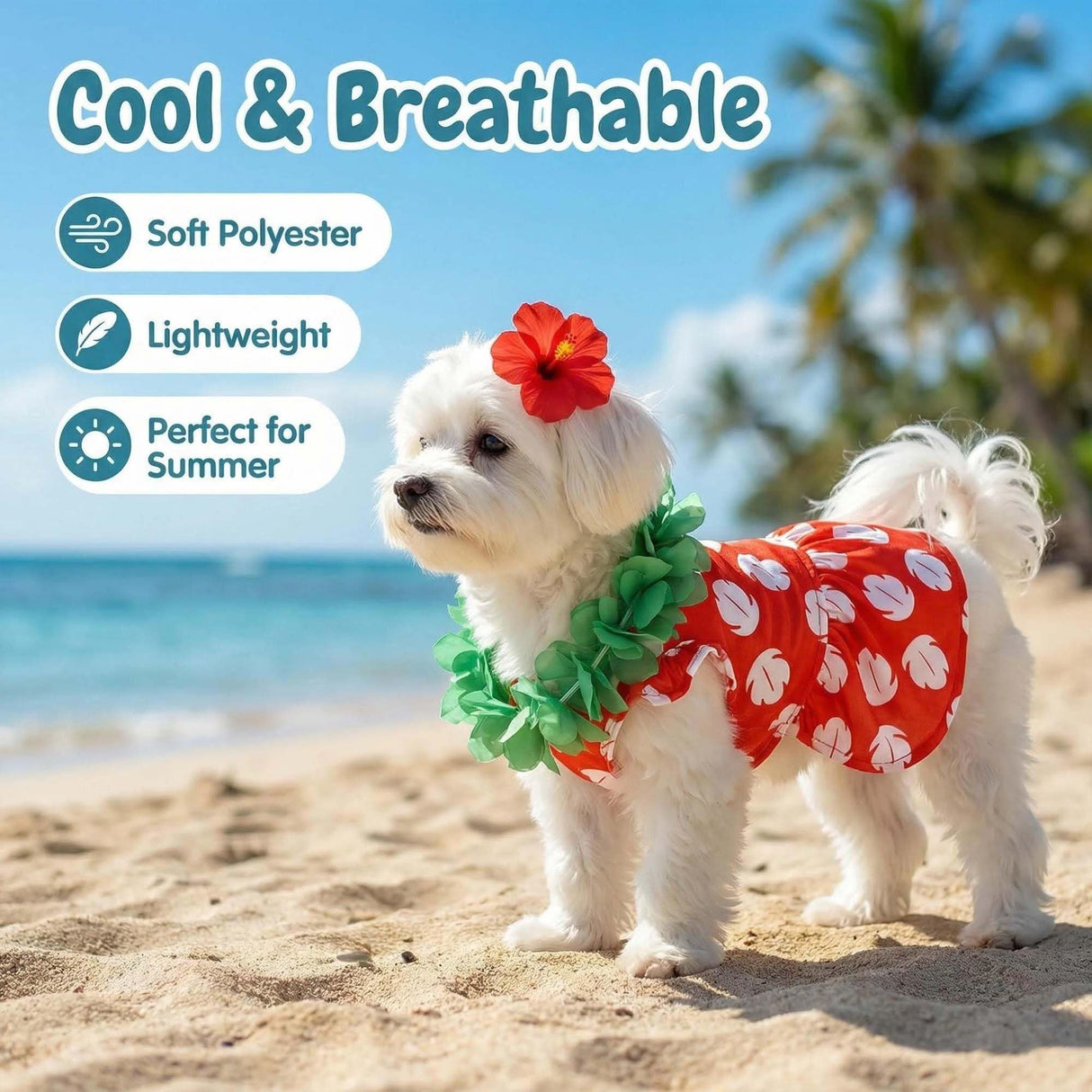Littledropet Dog Hawaiian Costume Dress with Luau Leis and Flower Hair Bow,Cat Halloween Princess Costume Party Cosplay Outfit for Small Medium Dogs Girl,Summer Cat Beach Dresses Swimsuit Clothes,L