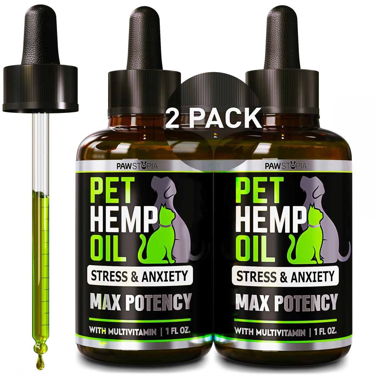 (2 Pack) Hemp Oil for Dogs and Cats - Helps Pets with Anxiety, Pain, Stress, Sleep, Arthritis, Seizures Relief - Cat Anxiety Relief - Omega 3-6-9 - Pet Hemp Oil Drops Treats - Hip and Joint Support