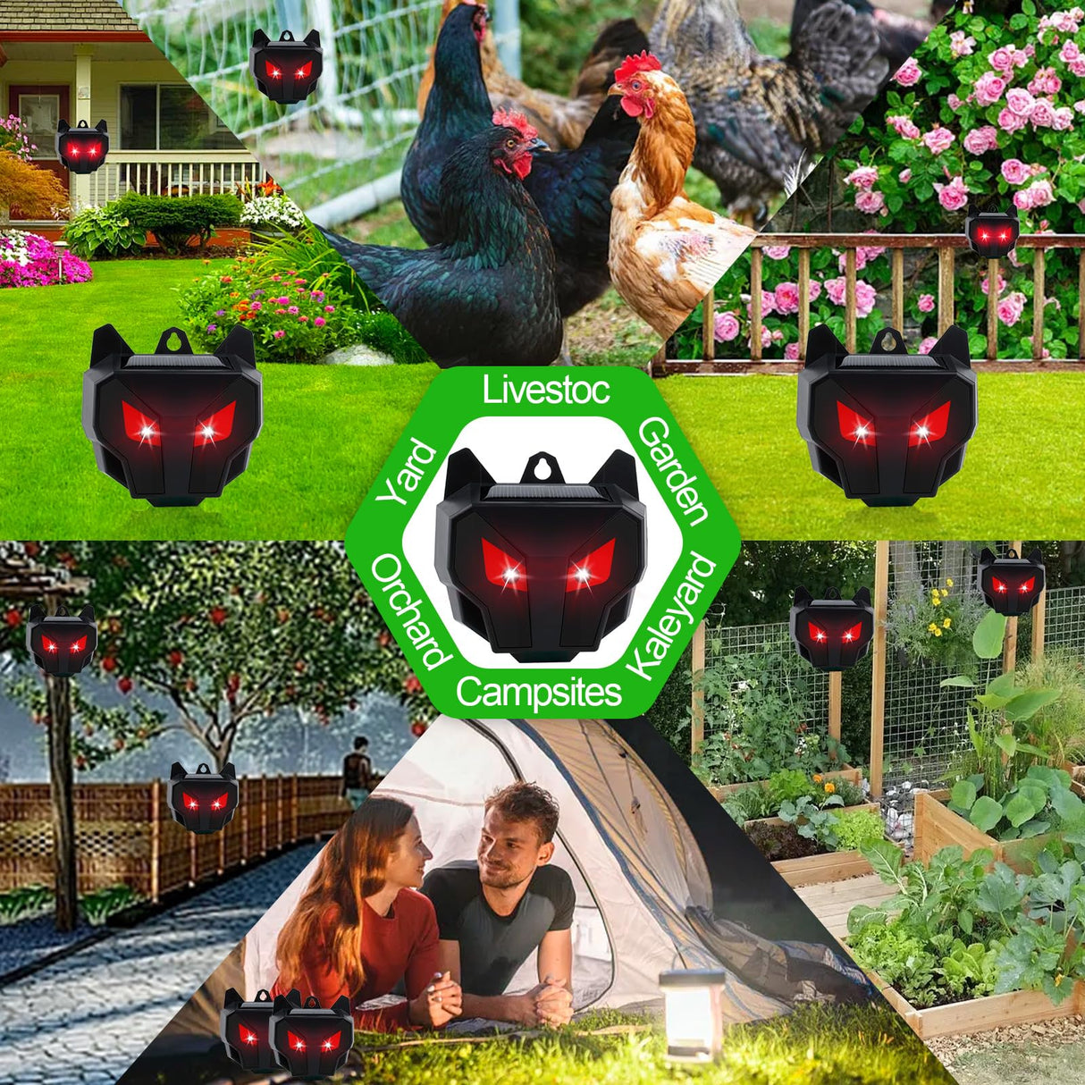 Defendy Coyote Deterrent,Solar Nocturnal Animal Repeller Predator Light Scare, Effective Repellent Device for Coyote, Deer, Fox, Raccoon, Skunk, for Chicken Coop, Farm, Yard, Garden (2 Packs)