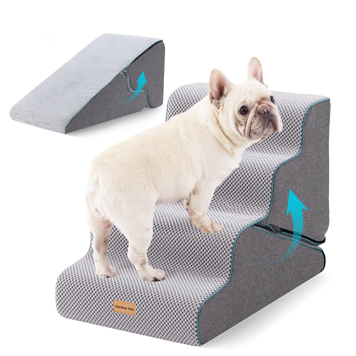 Gardner Pet Dog Stairs for Small Dogs 17.5" H, 2 in 1 Transformable 4-Step Pet Stairs and ramp, Dog Steps for Couch bed (19~22 in) with Durable Non-Slip Waterproof Cover and CertiPUR-US Certified Foam