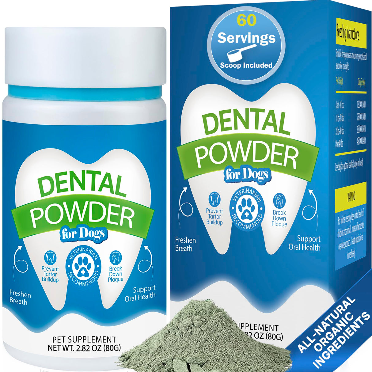 Spanielbuns Dental Powder for Dogs - Plaque Control & Tartar Remover, Breath Freshener with Probiotics, Vitamins & Natural Extracts - Perio Support Powder for Dogs, 2.82 oz (80g)
