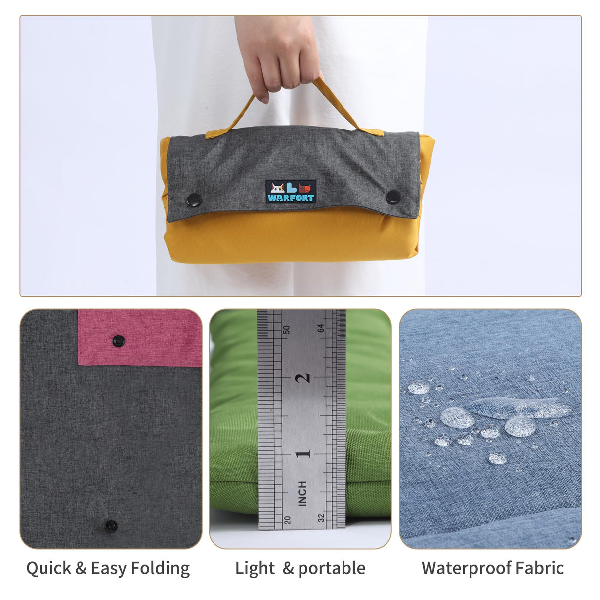 Outdoor Foldable Dog Mat Durable Teflon-Coated Oxford Material Waterproof Thin Dog pad Travel-Friendly Machine Washable Design for Camping/Car (Orange, Small (27.6 * 19.7 * 1.57 in))