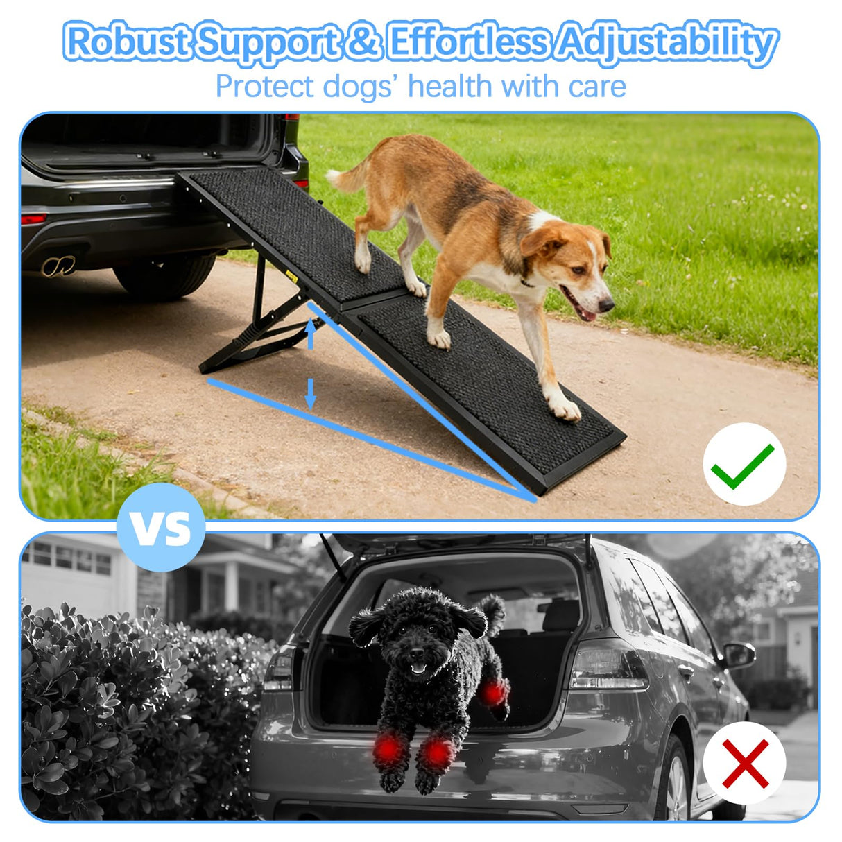 LoopTime Dog Ramp for Car,49.4"x 16.1" Dog Stairs for Large Dogs with Anti-Slip Surface,Large Folding Pet Stairs for SUV,Truck with Adjustable Height,Outdoor Portable Wide Dog Steps up to 99LBS