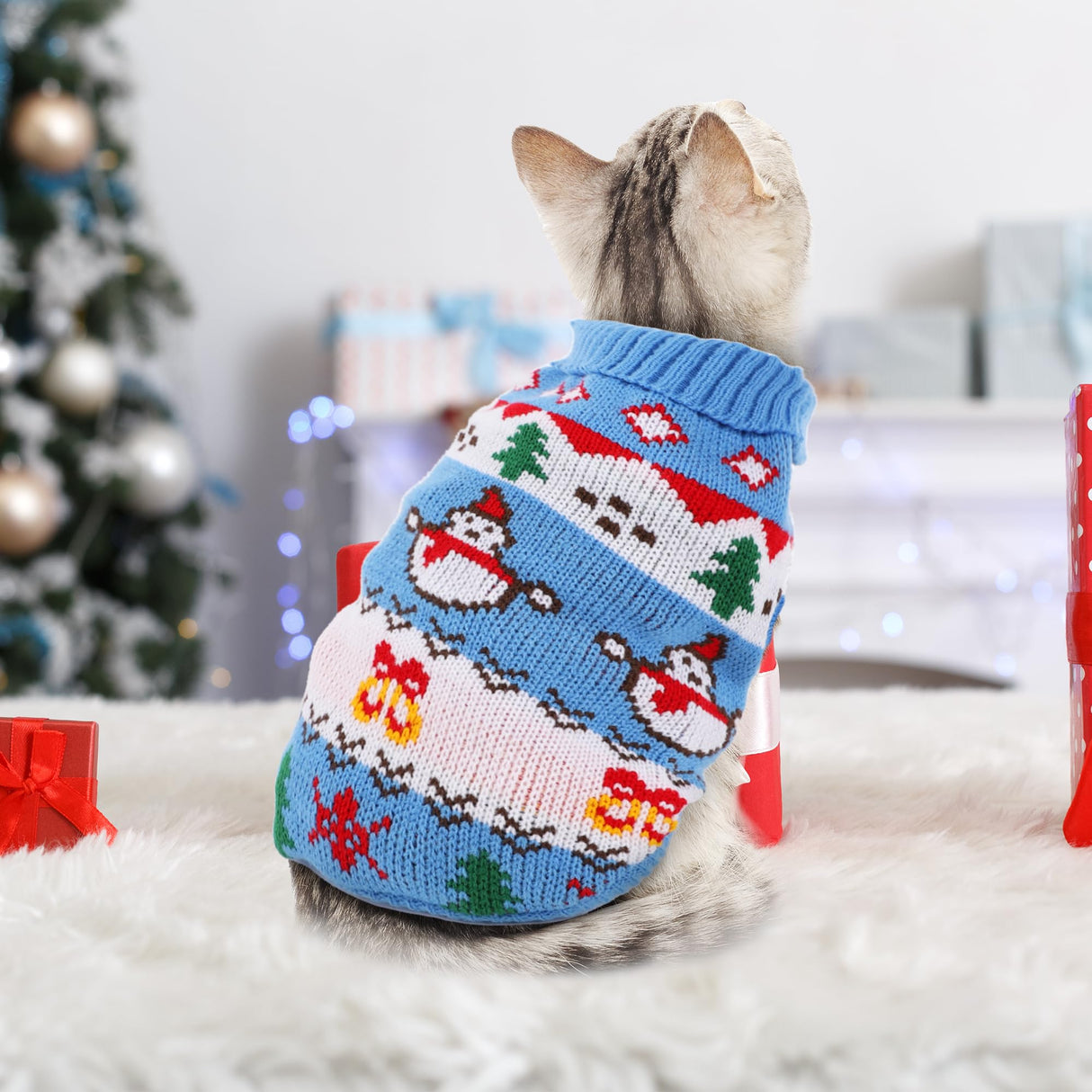 2 Packs Cat Christmas Sweater Pet Cute Knitwear Warm Winter Clothes for Kittys and Small Dogs (Medium)