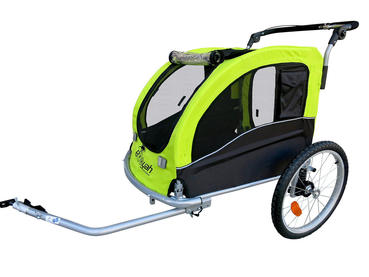 Booyah Large Pet Bike Trailer Dog Stroller & Jogger with Shocks Non Tipping. Green/Yellow