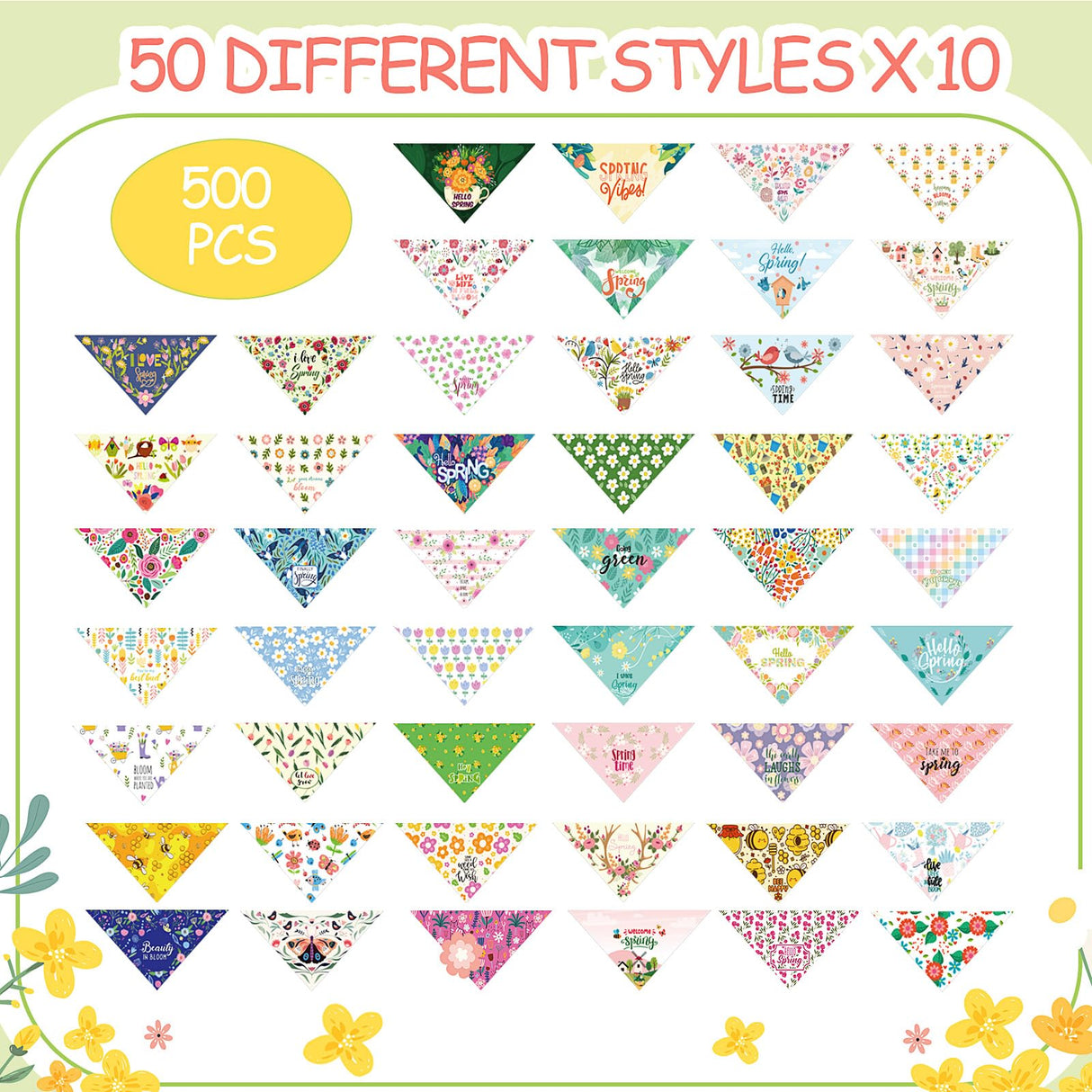 Bulyoou 500 Pcs Summer/Spring Dog Bandanas Bulk Adjustable Dog Bandanas for Groomers Hawaiian Washable Pets Scarf Bibs Costume Accessories for Small to Large Pets Grooming Supplies(Spring)