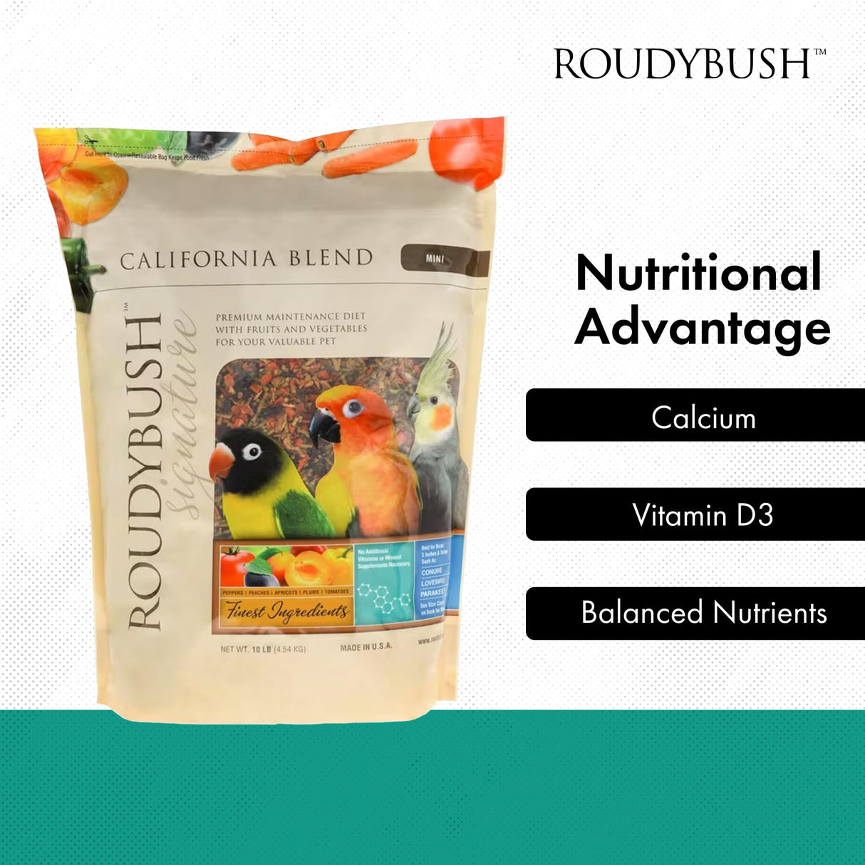 RoudyBush California Blend Bird Food, Mini, 10-Pound (210MICB), B113