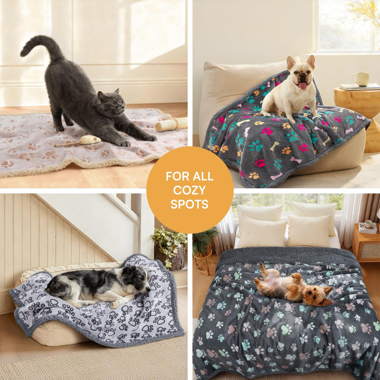 Luciphia Waterproof Pet Blankets for Couch Sofa Bed Cover Cat Liquid Pee Proof Washable Soft Fluffy Large Dog Blanket Reversible Furniture Protection Puppy Grey Paw Thicken Medium(57" x 40")