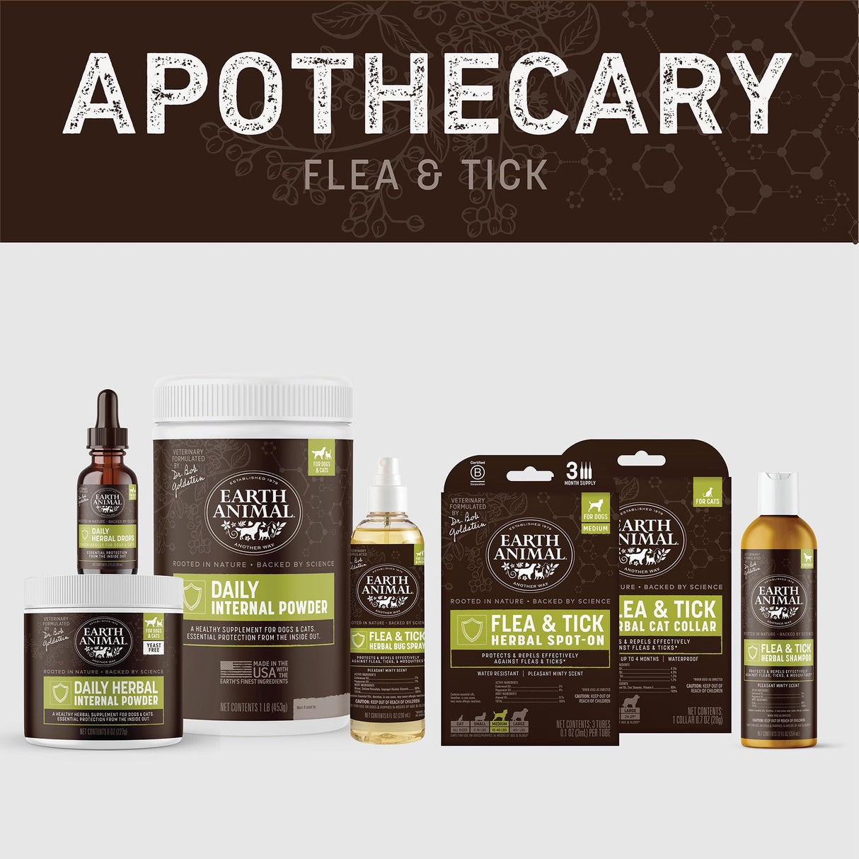 Earth Animal Apothecary Natural Flea & Tick - Daily Internal Powder Supplement for Dogs & Cats - 1 lb