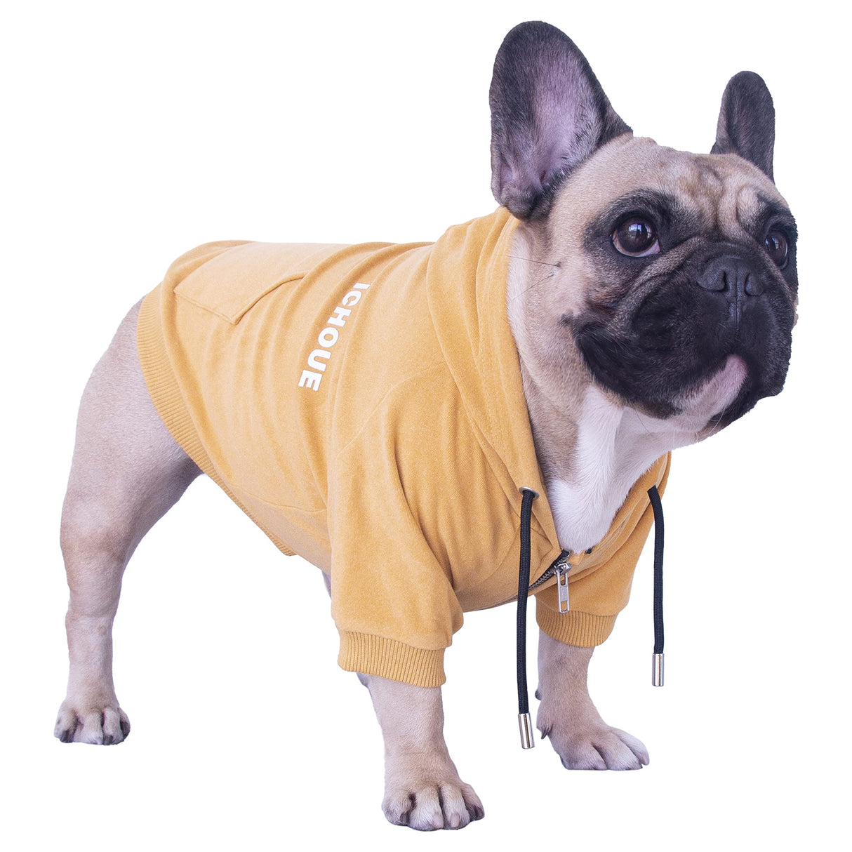 iChoue Exclusive Luxury Soft Pro French Bulldog Clothes Hoodies Sweatshirt Coat for Medium Dogs Frenchie Pug English Corgi Boston Terrier Pitbull - Yellow/Size Small