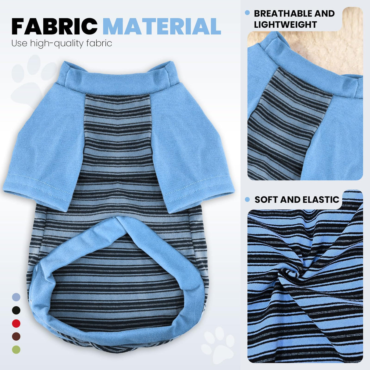 Fleece Dog T-Shirt with Leash Ring Lightweight Stretchy Dogs Clothes Striped Short Sleeves Pet Sweatshirt Soft Dog Shirts for Large Dogs Border Collie,Golden Retriever,Doberman(Blue,6X-Large)