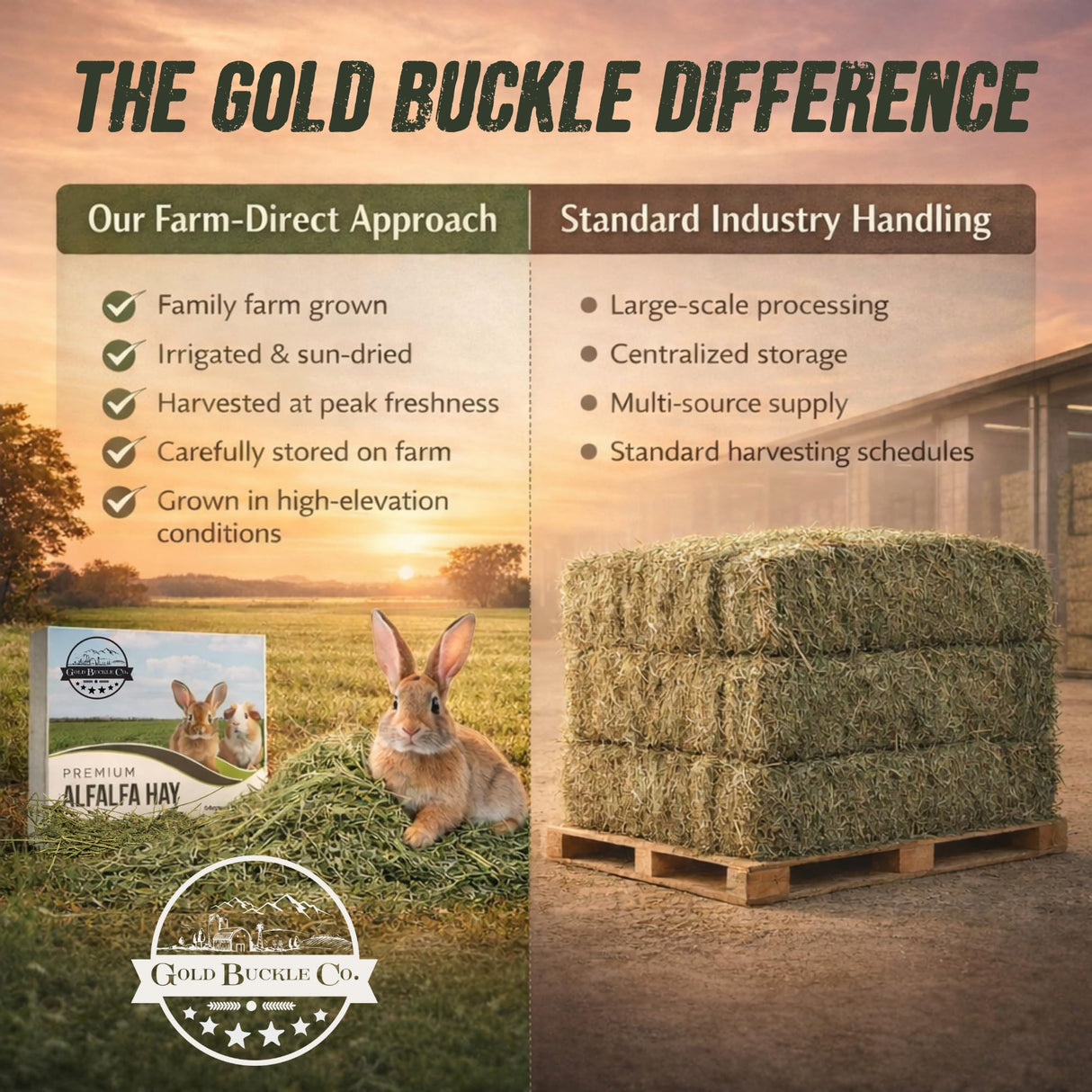 Gold Buckle Co 9lb Farm Fresh, USA Grown, Organic Alfalfa Hay for Rabbits, Guinea Pigs, Chinchillas, Goats, Hamsters & Ferrets - Rabbit Food Rich in Protein & Fiber - Just Dried, Hand-Selected