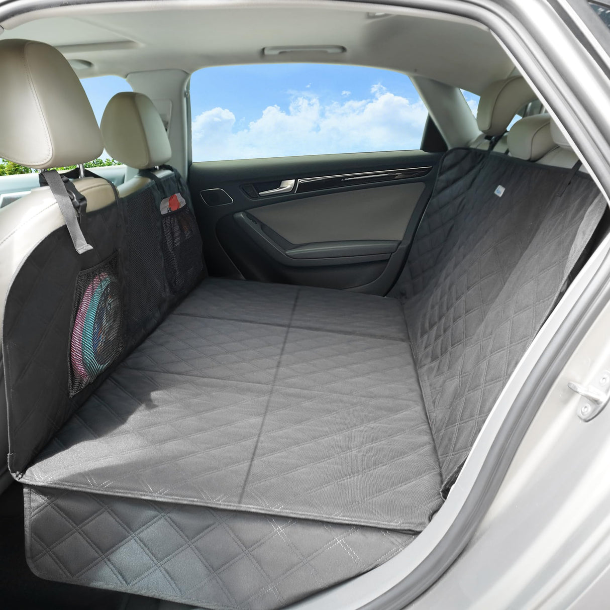 ALLANSING Back Seat Extender for Dogs- Hard Bottom Car Seat Cover for Pets, Heavy-Duty 900D Waterproof Non-Slip Dog Hammock for Most Cars, SUVs, & Small Trucks (Black, Regular)