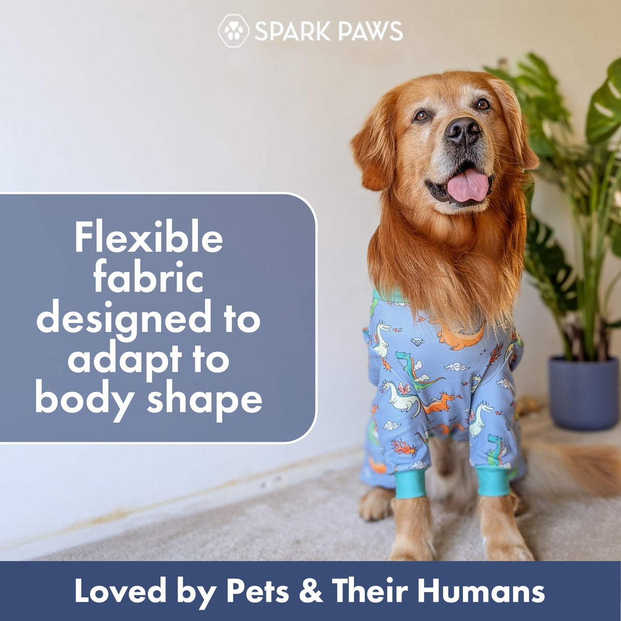 Spark Paws Dog Pajama, Dog Recovery Suit Male, Onesie, Ultra-Soft and 4-Way Stretch, for Small Medium and Large Breeds - Dragons - 3XL