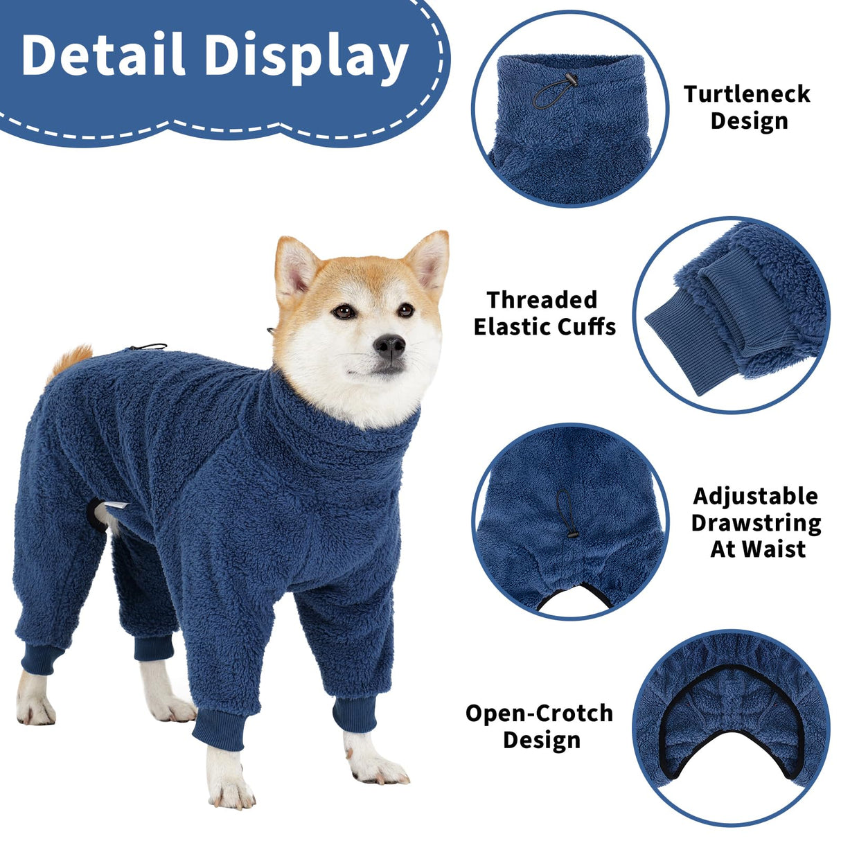Dog Winter Coat Soft Pullover Pajamas, Warm Dog Cold Weather Coats Fleece Dogs Coat, Cozy Winter Jacket Windproof Fullbody Dogs Jumpsuit Onesie Fleece Sweater Clothes Apparel for Dogs