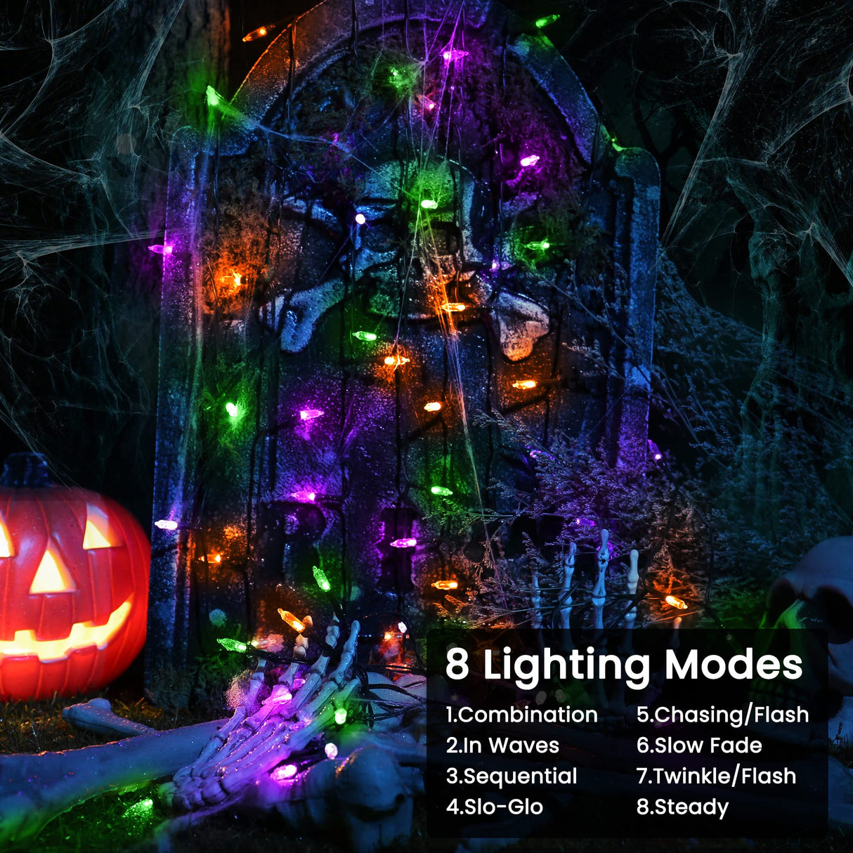 Halloween String Lights,33ft 100 LED Halloween Decorative Lights with 8 Modes & Timer, Waterproof Battery Indoor Mini Lights Orange String Lights for Halloween Decorations(Orange & Purple & Green)