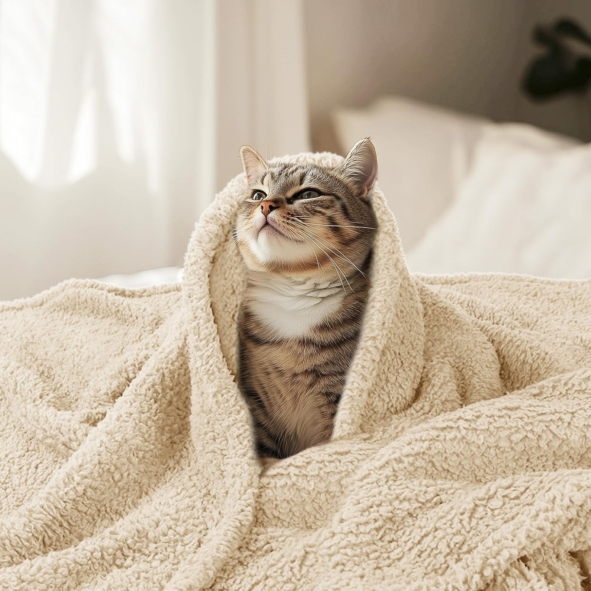 Luciphia Premium Fleece Pet Blanket for Small Medium Dogs Puppy Soft Sherpa Calming Cat Throw Blankets(Beige,57x40 inches)