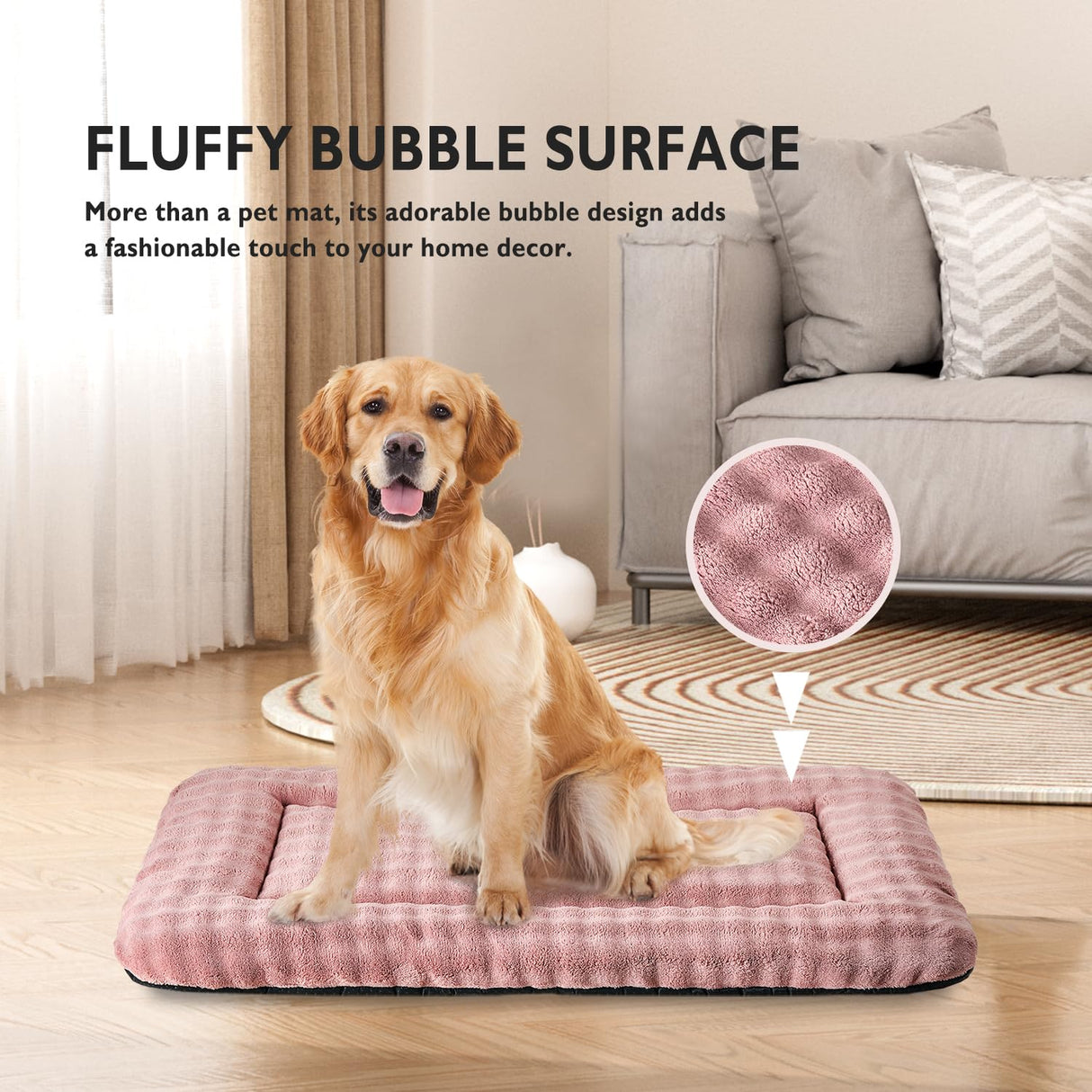 Yaning Dog Bed Mat Crate Pad for Large Dogs, Washable Soft Pet Sleeping Mat Kennel Pad with 3D Bubble Pattern, Dusty Pink, 42"x 28"