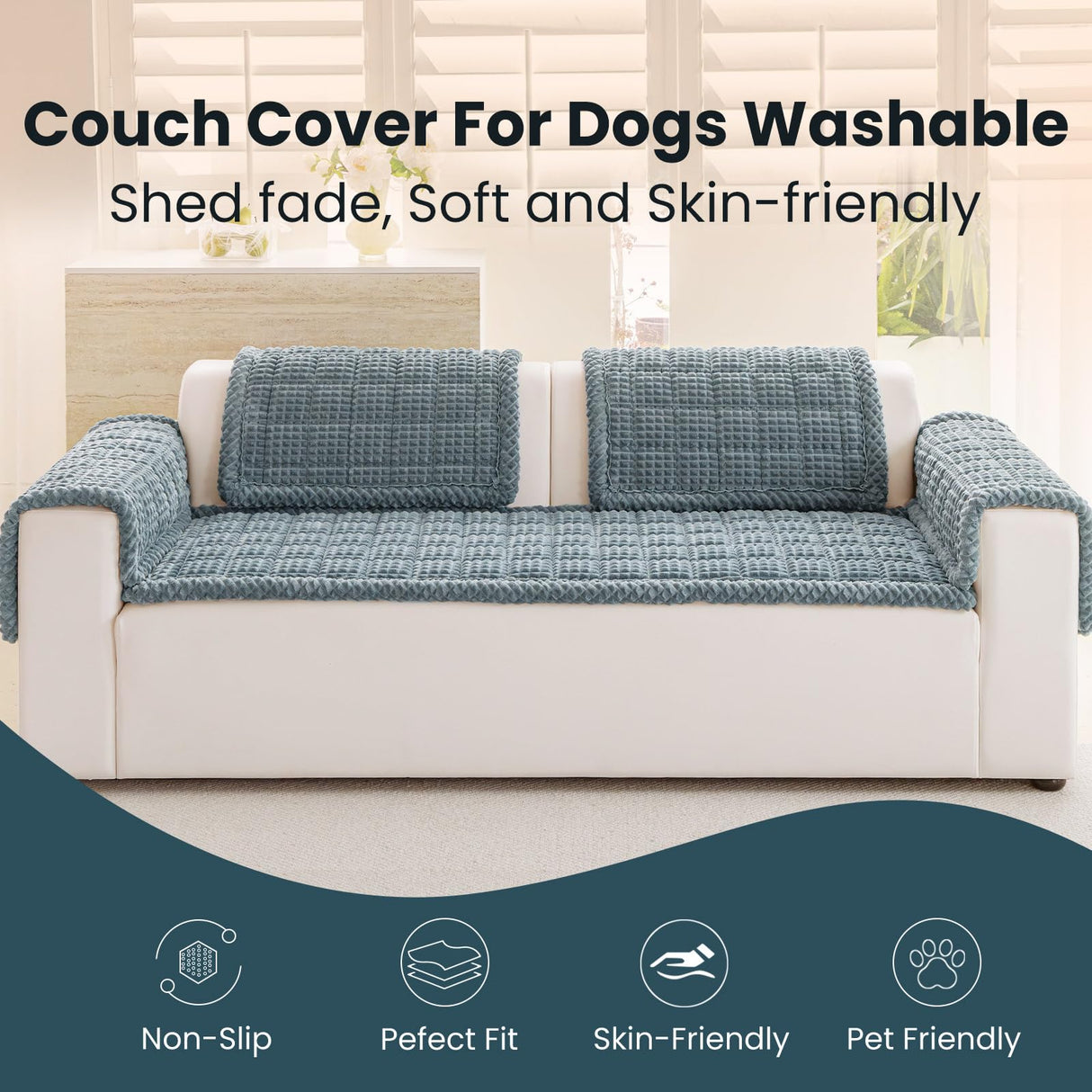 Disayu Couch Cover for Dogs Washable, Non Slip Couch Covers for 3 Cushion Sofa Pet Friendly, Fuzzy Pet Couch Cushion Covers for Dog,Thick,Soft for Sofa Protector (Blue Gray, 27.6" x 82.7"/70 x 210cm)