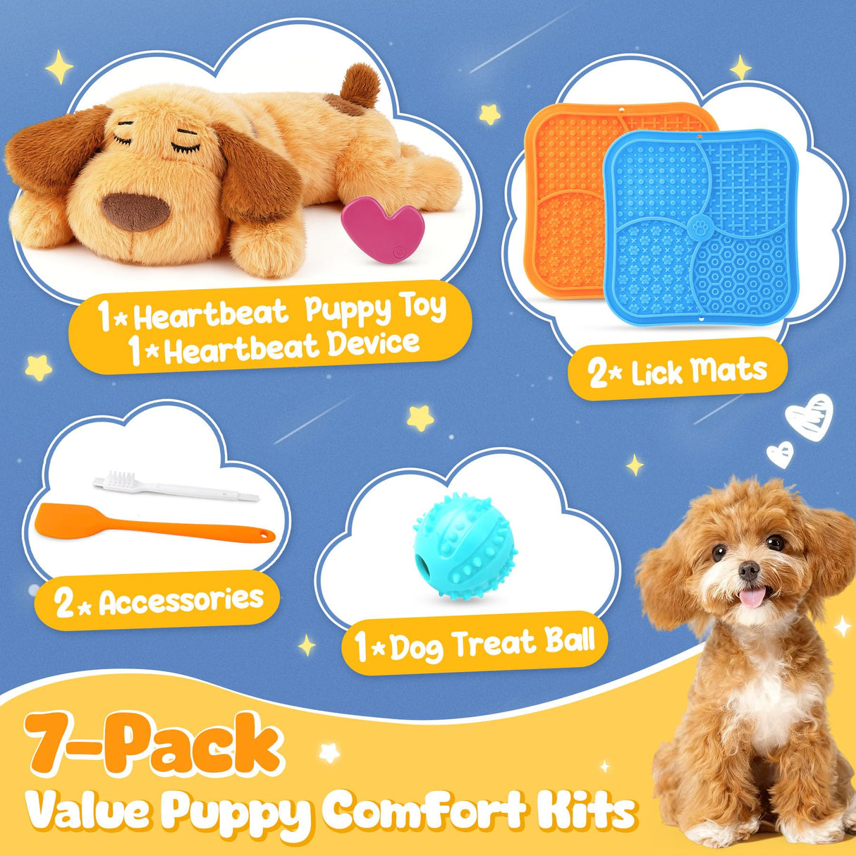 PatsFran Heartbeat Puppy for Dogs, Lick Mats & Treat Ball– All-Round Calming Kit for Anxiety Relief, Sleep Aid & Behavior Training, Puppy Essentials to Keep Them Busy(4 Pcs)