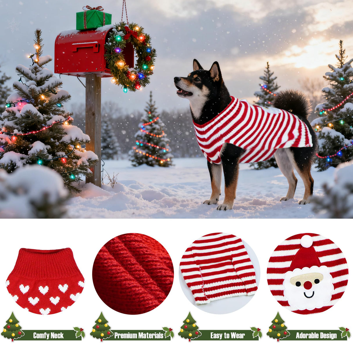 PAYHTOW 3 Pack Thanksgiving Christmas Valentine Dog Sweater, Knit Holiday Dog Sweater Thanksgiving Fall Warm Sweaters Outfit Clothes for Small Medium Large Dogs Pets (Turkey & Santa & Heart, X-Large)