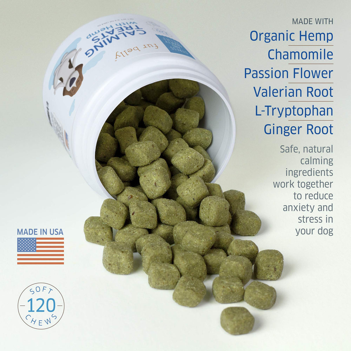 Hemp Calming Chews for Dogs - Natural Anxiety Relief Treats - Separation, Stress, Barking, Thunderstorms - 120 Dog Anxiety Chews