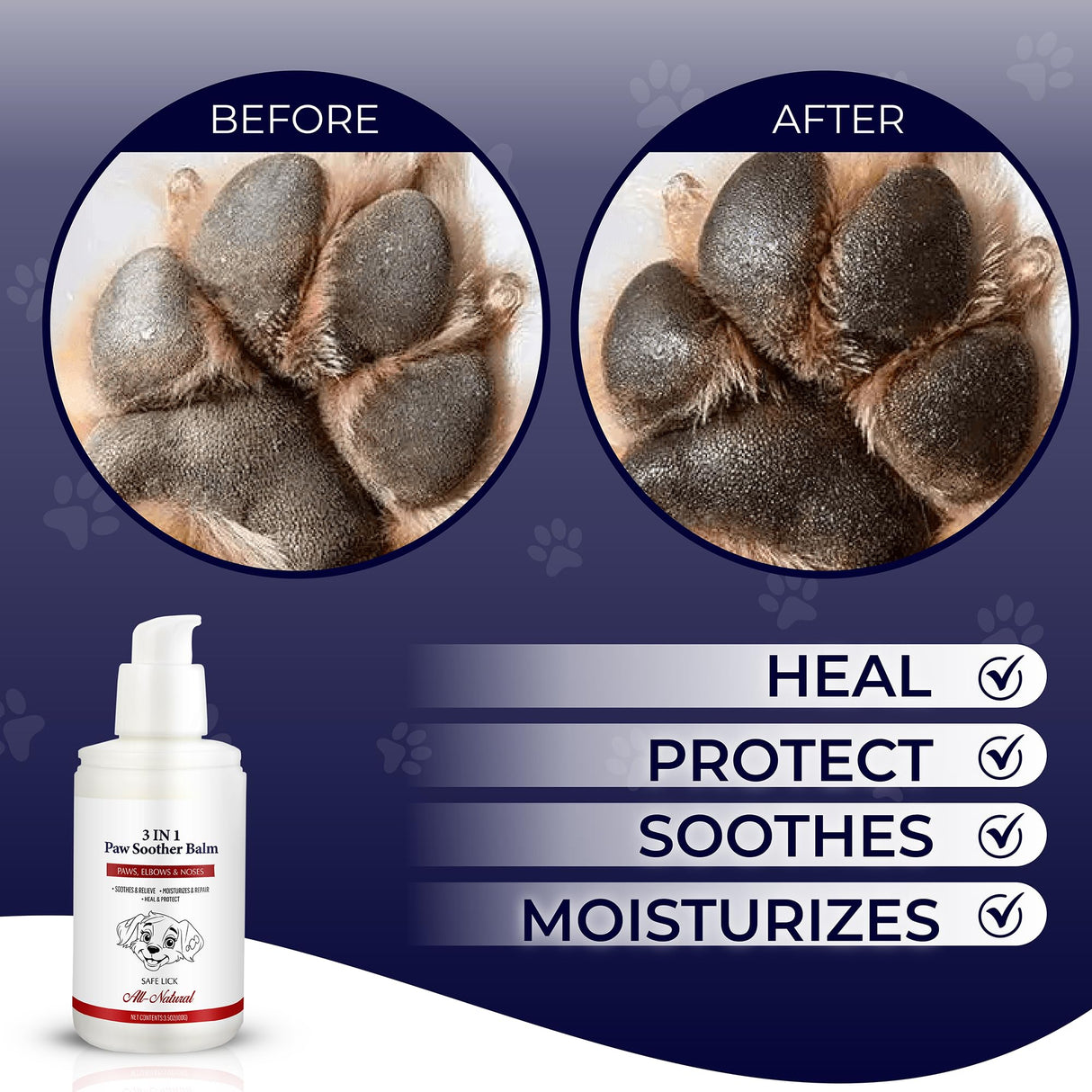 PUMBLER Dog Paw Pad Balm - 3-in-1 Lick Safe Soother & Moisturizer& Lotion for Dog Paws Nose, Elbow, Snout - Natural, Quick-Drying, Non-Sticky - All-Weather Cat Paw Balm Cream- 3.5 Oz/100Gram