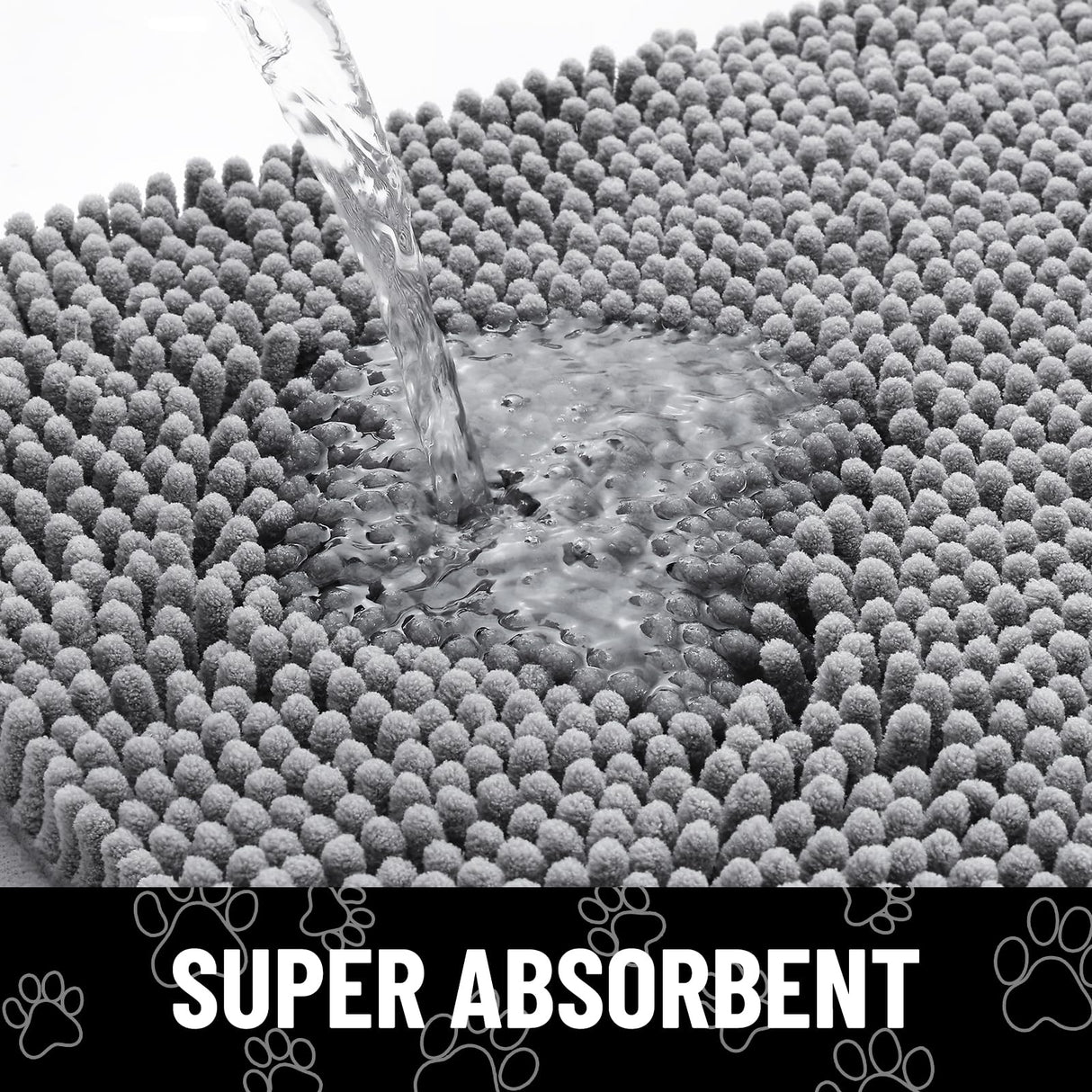 Smiry Dog Door Mat for Muddy Paws, Absorbent Dirt Trapper Non Slip Quick Dry Washable Chenille Mat for Mud Dogs, Entry Rug for Indoor and Outdoor (48x30 Inches, Grey and Black)