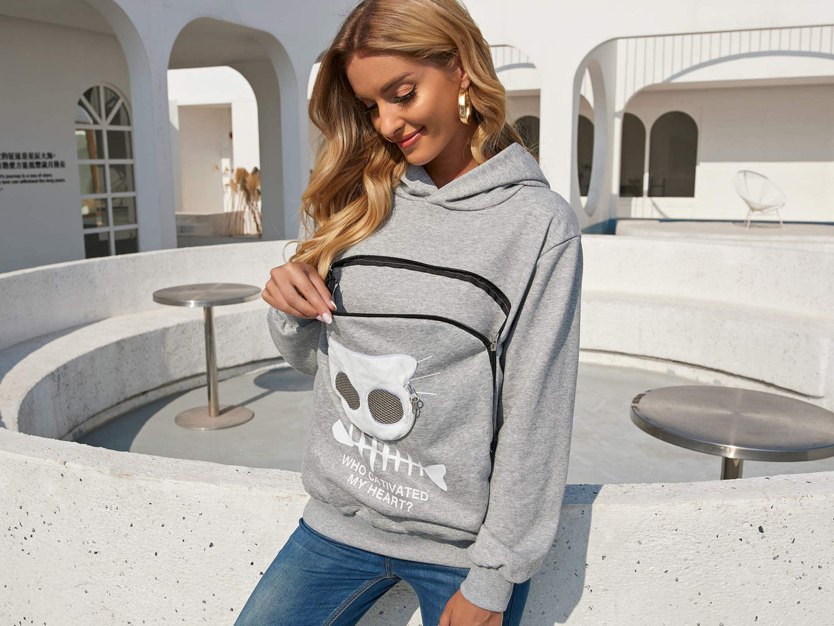 BOMBAXCEIBA Cat Dog Carrier Sweater Puppy Kitten Pouch Hoodies Kitty Carrying Kangaroo Sweatshirt (Gray,M)