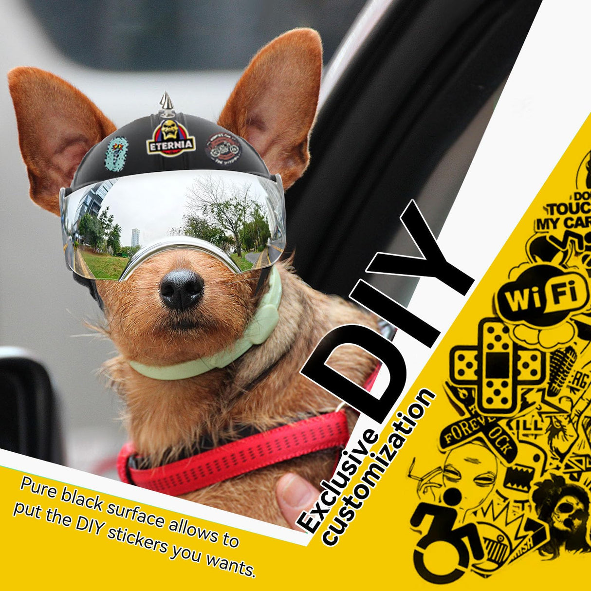 PETLESO Small Dog Helmet, Pet Motorcycle Helmet with Ear Holes, Adjustable Pet Safety Hat with Flip-Up Silver Visor, Small-Medium Puppy Heads Protection, Spiked