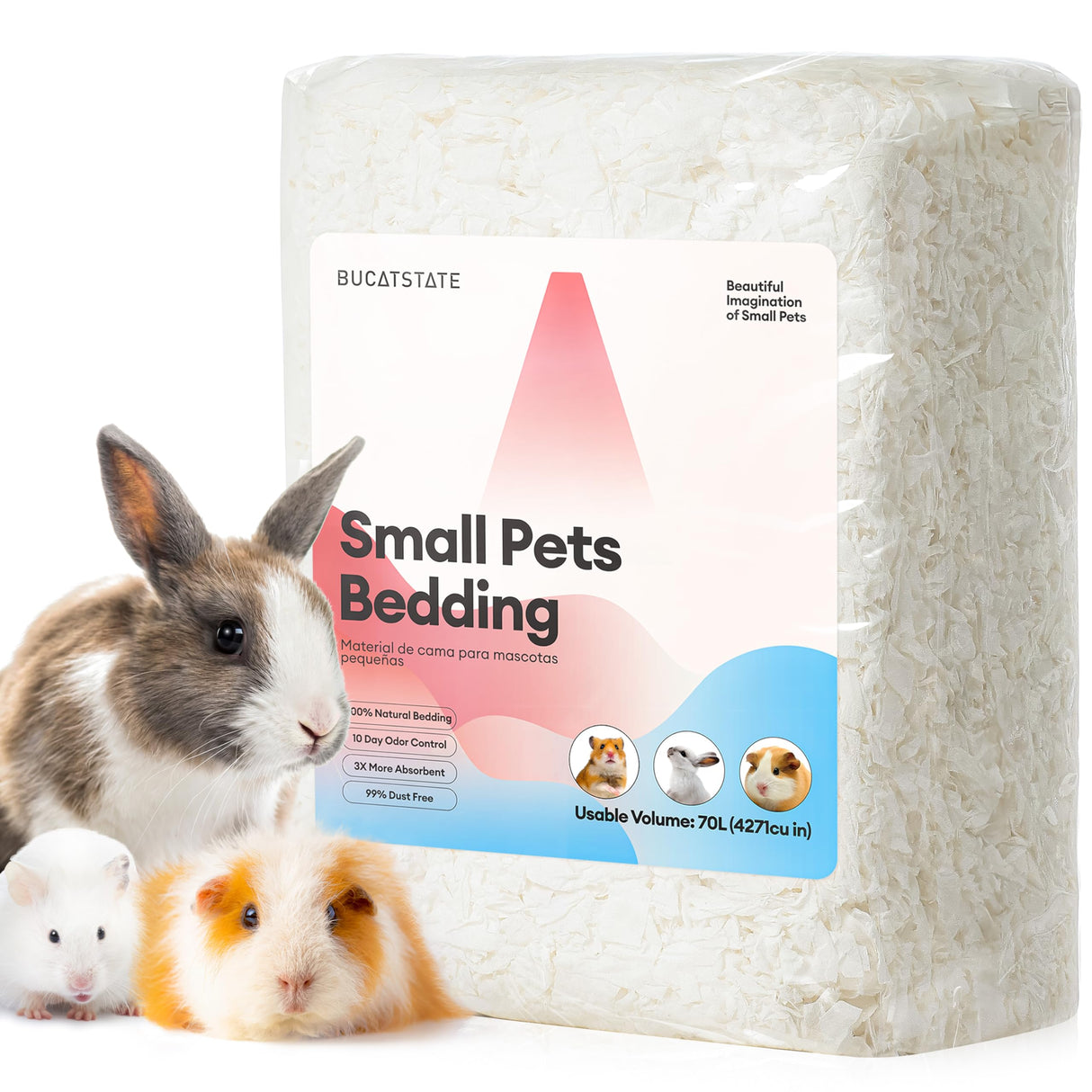 BUCATSTATE Hamster Bedding 70L, 99% Dust-Free Guinea Pig Bedding Odor Control Paper Bedding, Cozy Small Animal Bedding for Rabbit Rat Syrian Dwarf Hamsters Gerbils (White)