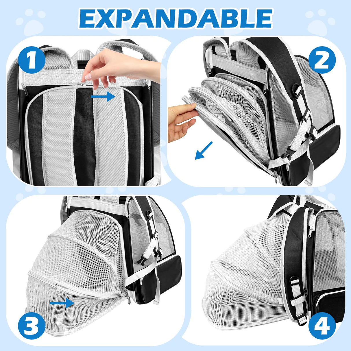 VeluXanipyr Cat Backpack Carrier,Expandable Pet Carrier Backpack for Cat and Small Dogs,for Hiking, Camping and Travelling Use,Collapsible Carrier with Breathable Mesh,Gray
