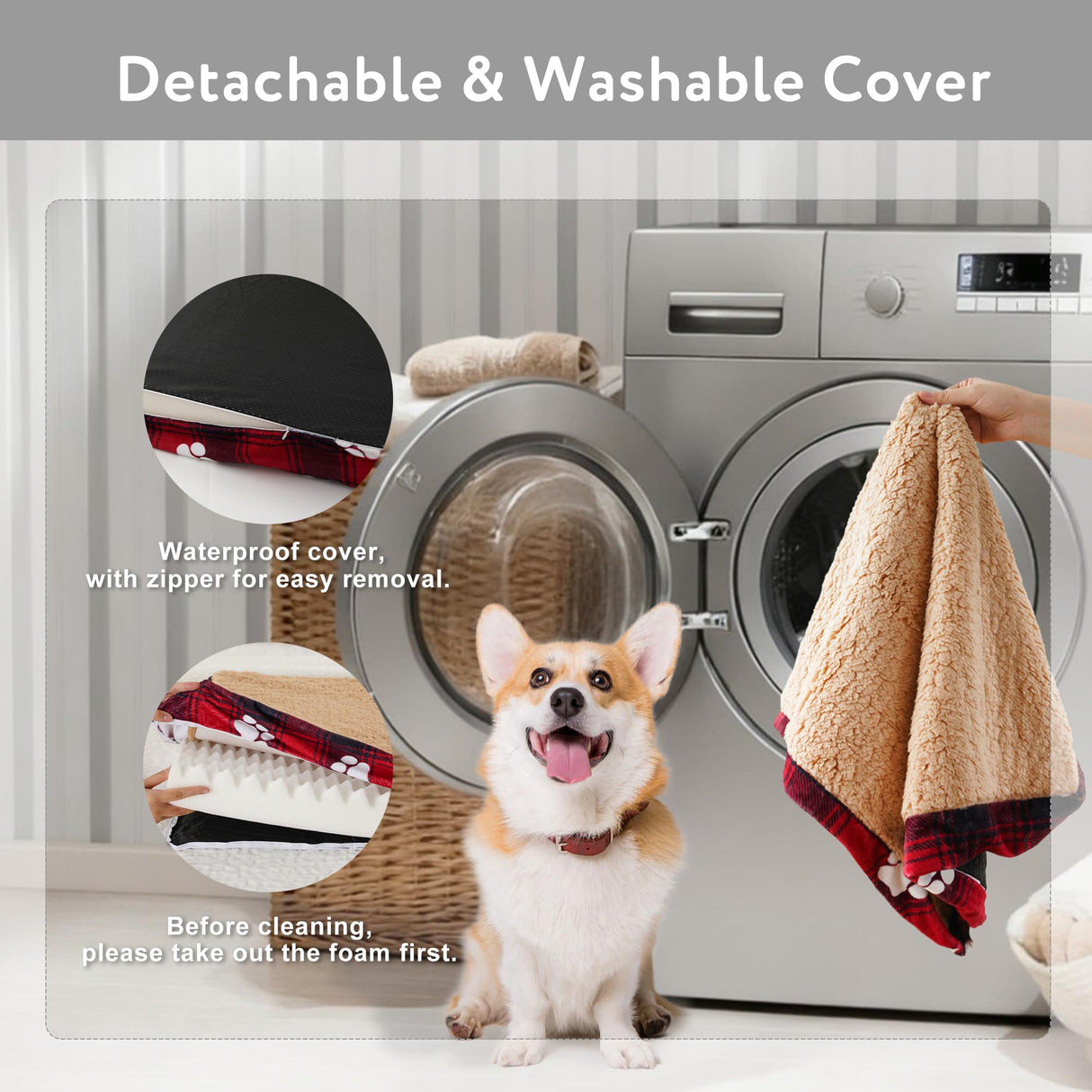 CAPT.SNOOZE Waterproof Orthopedic Dog Bed for Large Medium Sized Dogs 35x22 Inch - Egg Crate Foam Pet Crate Bed with Removable Washable Cover, Plush Top Anti-Slip Bed Mat, Beige