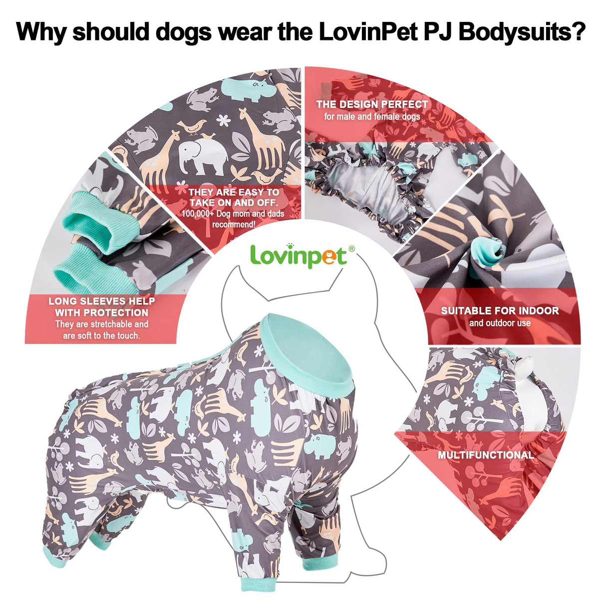 LovinPet Large Dog PJS, Hippos Zoo Cozy Dog Pajamas, Slim fit, Lightweight Pullover Clothes/Full Coverage Golden Retriever Pajamas/Back Snap Button is Only Decoration /2XL