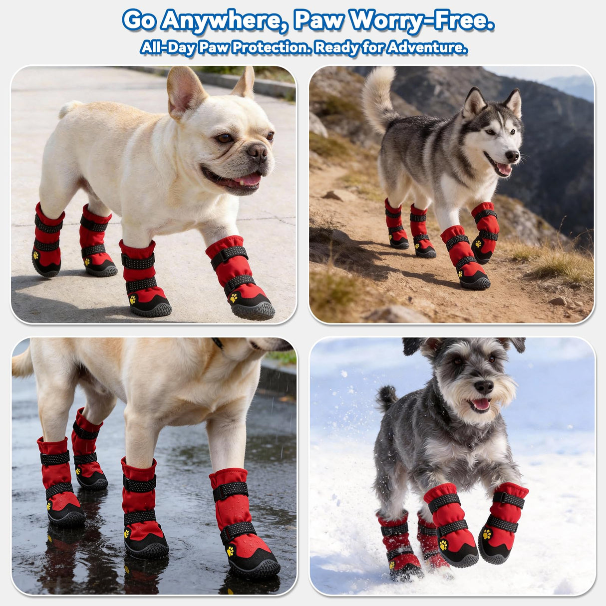 BECROWM Dog Boots for Winter Snowy Day Water-Resistant Dog Shoes for Small Medium Large Dogs Paw Protectors for Outdoor Hiking Walking (Red, 3# (Width 2.0inch) for 27-38lbs)