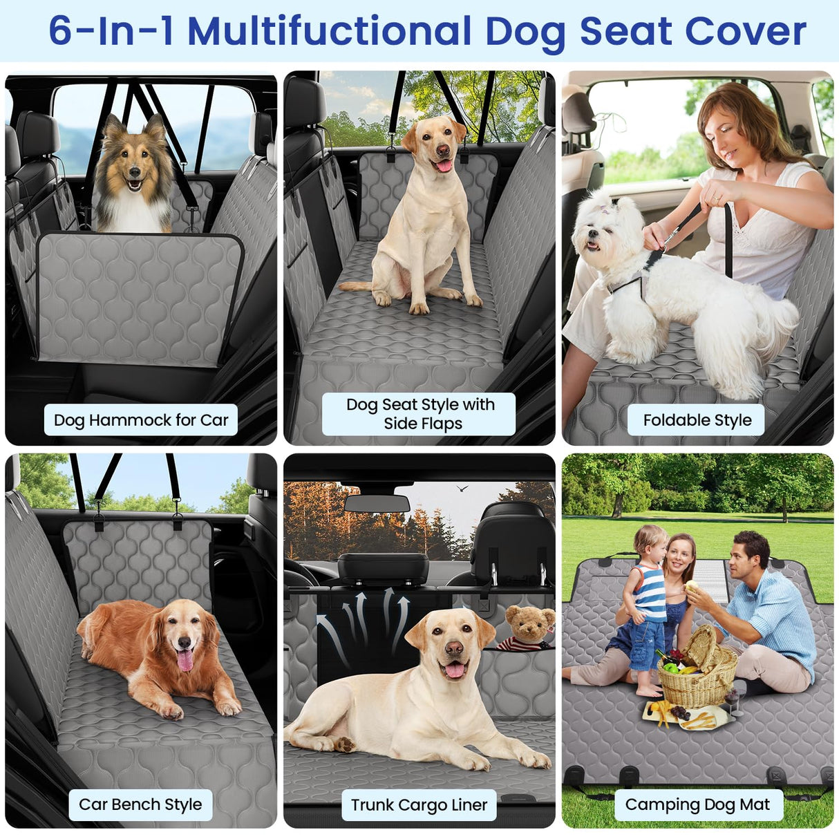 pettycare Dog Back Seat Cover Hard Bottom, Supports 400lbs, for Car with Mesh Window, Non-Slip SUV Truck, Grey