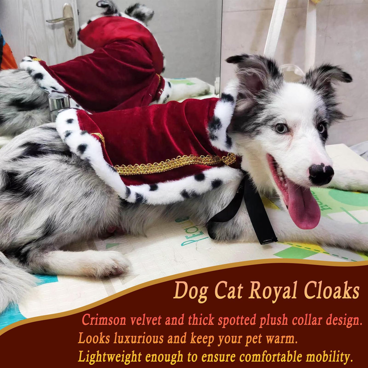 Pet King Cloak Christmas Dog Costumes Lux Fur Red Royal Cape Cat Robe Warm Winter Coat Outfit Medium Large Dogs Prince Costume Xmas Queen Clothes Princess Cosplay Birthday Dress (Red, Large)