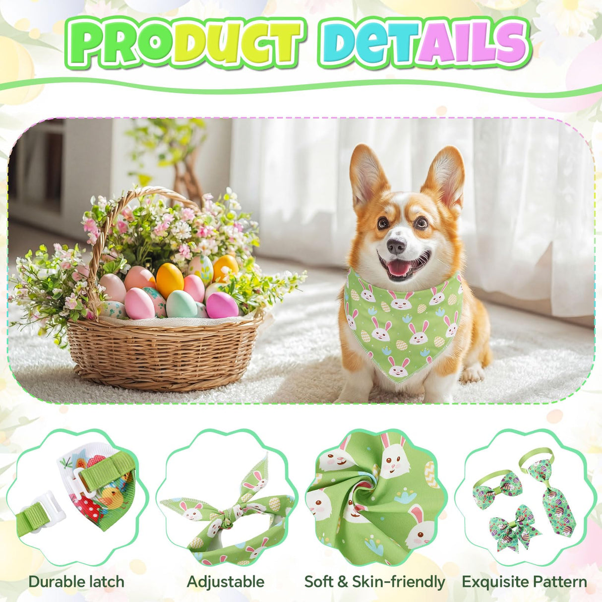 Reginary 120 Pcs Easter Dog Bandanas Bulk Dog Bows Set Bow Ties Cat Scarf Colorful Washable Triangle Pet Kerchief Cute Bib for Summer Small Medium Large Pets Grooming Accessories Costume