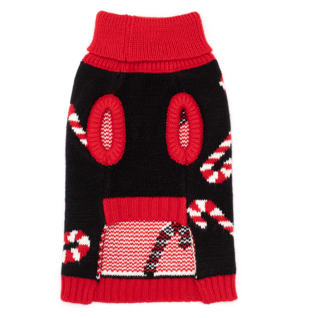 THE WORTHY DOG Sleeveless Candy Cane Dog Sweater – Warm Pullover Dog Clothes with Leash Opening, High-Cut Belly & Cozy Acrylic Knit for Winter - Red, Medium