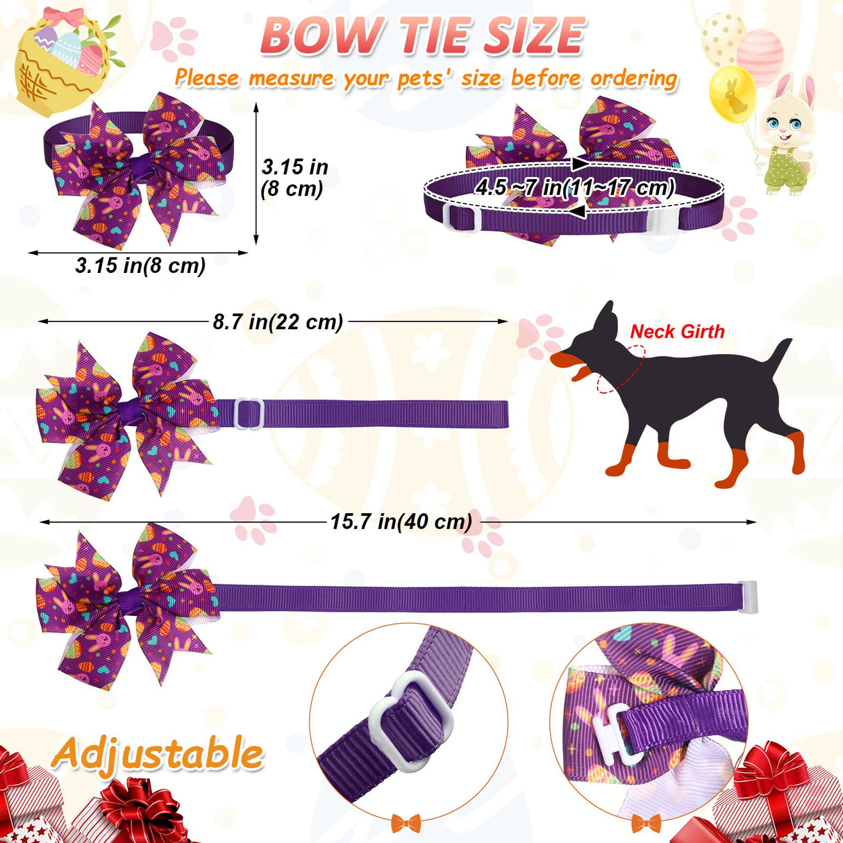 40 Pcs Easter Dog Bow Ties Set 26 Easter Gifts Pet Bowties 10 Pet Ties 4 Puppy Bandanas Dog Grooming Accessories for Bunny Cat Puppy (Egg Style)
